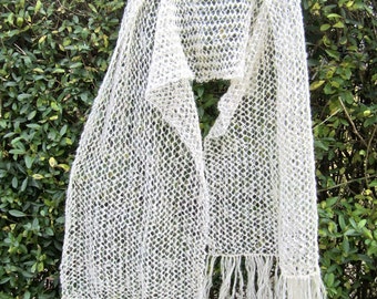 Tibetan yak wool knit scarf, white, eco friendly, unique, authentic, natural, warm and cozy