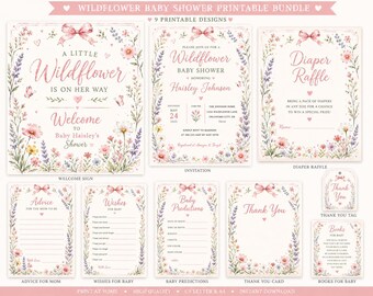 Wildflower Baby Shower Printable Bundle | Floral Baby Shower Games & Decor | Pastel Baby Girl Shower Invitation Set