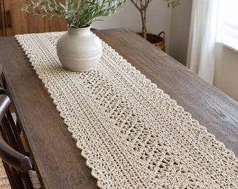 Crochet Table Runner Pattern, Farmhouse Lace Decor PDF, Scalloped Dining Mat, Vintage Style Home Tutorial
