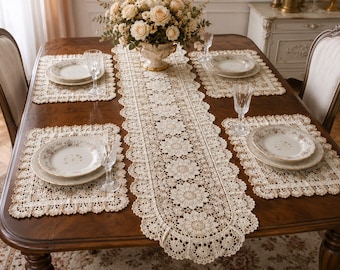 Crochet Table Runner Pattern, Floral Placemat Set PDF, Vintage Lace Dining Decor, Elegant Wedding Centerpiece, Heirloom Housewarming Gift