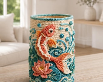 Koi Pond Crochet Basket Pattern, Lotus Storage Bin PDF, Water Garden Decor