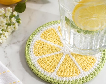 Lemon Slice Crochet Coaster Pattern, Citrus Drink Mat PDF, Summer Kitchen Decor