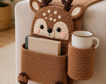 Fawn Couch Caddy Crochet Pattern PDF, Deer Sofa Arm Organizer Tutorial, Cup Holder Pocket, Cozy Nursery Decor