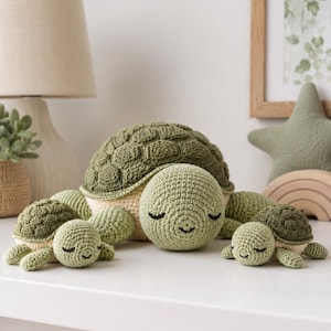 Turtle Family Crochet Pattern PDF, Textured Shell Amigurumi Tutorial, Nursery Wildlife Digital Download