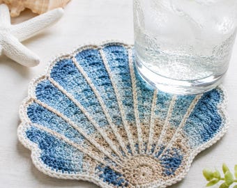 Seashell Coaster Crochet Pattern, Ocean Cup Mat PDF, Beach Decor, Nautical Mug Rug, Coastal Gift
