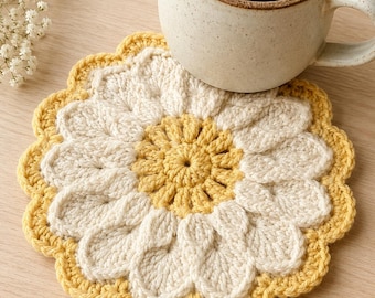 Daisy Crochet Coaster Pattern, Floral Mug Rug PDF, Spring Table Decor