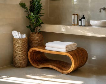 Organic Solid Wood Modern Wood Bathroom Luxury Spa Bench