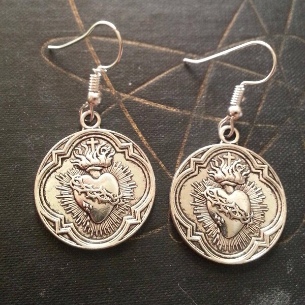 Silver Sacred Heart Earrings