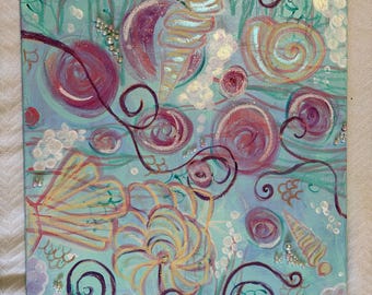 Whimsical Mermaid Mix Media Painting