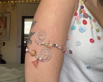 Adjustable Whimsical Pink&Green Arm Cuff