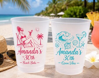 Custom Bachelorette Frosted Cups – Personalized Plastic Cups – Martini Girl, Vegas Theme – Hen Party,  Bar Crawl Favors,Beach/Pool Weekend,