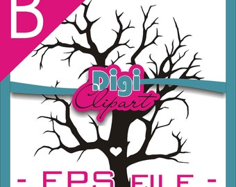 Scalable (EPS) file Tree Silhouette Clipart Heart in Trunk with Initials (Tree 'B')