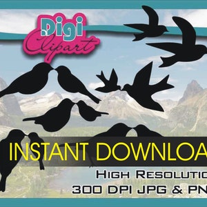 Love Bird Birds Silhouette - Clip Art INSTANT DOWNLOAD