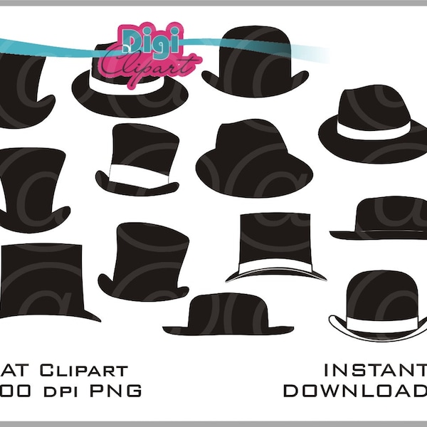 Mens Hats Bolero Top Hat Silhouette Clip Art - INSTANT DOWNLOAD