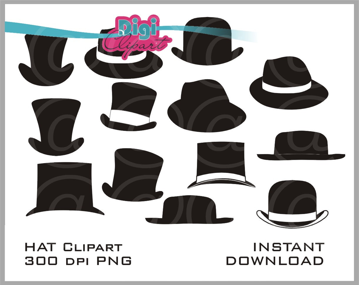Mens Hats Bolero Top Hat Silhouette Clip Art - INSTANT DOWNLOAD
