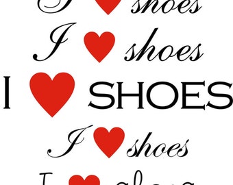 I love shoes (with heart) text clipart graphic