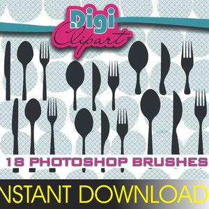 Photoshop Brushes Silverware Cutlery Knife Spook Fork INSTANT DOWNLOAD image 1