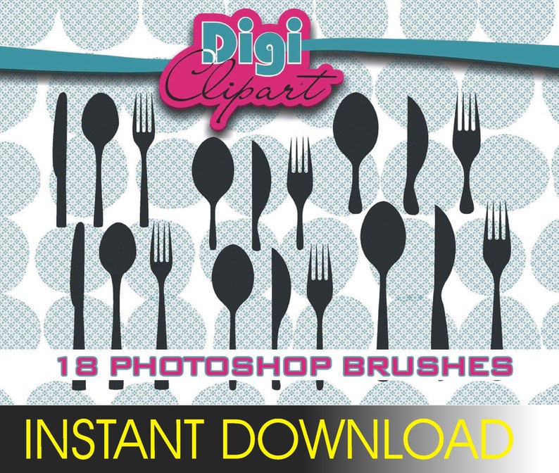 Photoshop Brushes Silverware Cutlery Knife Spook Fork INSTANT DOWNLOAD image 1