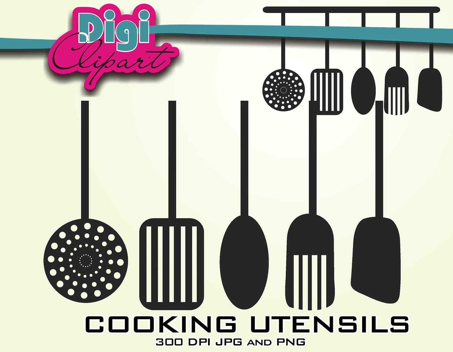 Kitchen Cooking Utensils Silhouette Clip Art INSTANT DOWNLOAD - Etsy