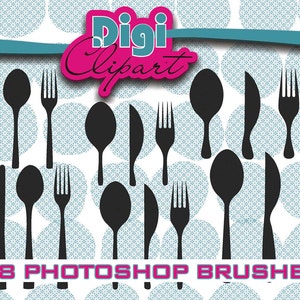 Photoshop Brushes Silverware Cutlery Knife Spook Fork INSTANT DOWNLOAD image 2