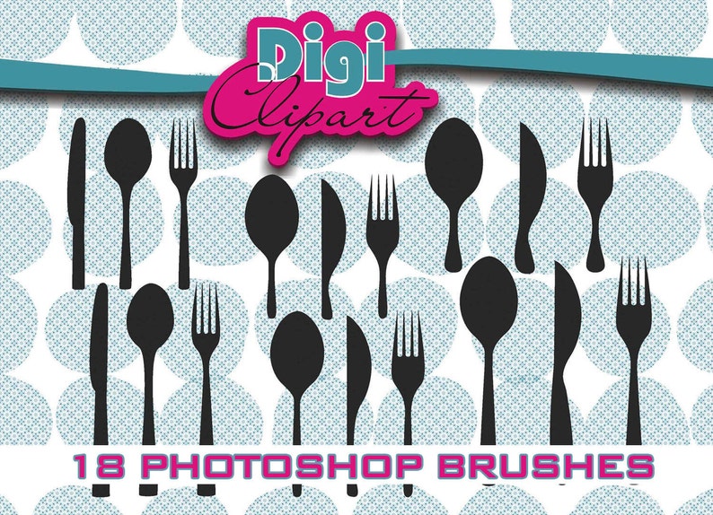 Photoshop Brushes Silverware Cutlery Knife Spook Fork INSTANT DOWNLOAD image 2