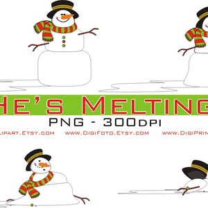 Adorable Melting Snowman Clipart wearing Hat and Scarf - INSTANT DOWNLOAD