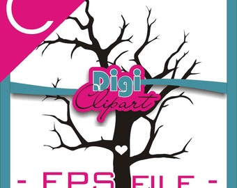 Scalable (EPS) file Tree Silhouette Clipart Heart in Trunk with Initials (Tree 'C')