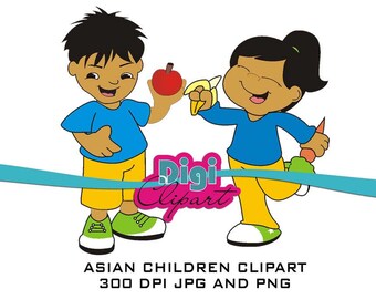 Asian Boy Girl Children Clipart Kids INSTANT Digital Download