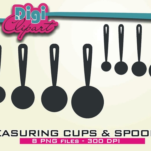 Measuring Cups Measuring Spoons Silhouette Clip Art - INSTANT DOWNLOAD