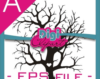 Scalable (EPS) file Tree Silhouette Clipart Heart in Trunk with Initials (Tree 'A')