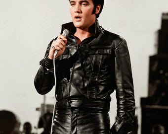 Elvis Presley 1968 Comeback Spezial Lammfell Schwarzer Lederanzug Tribute Artist