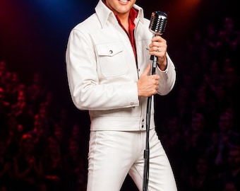 Elvis Presley Comeback 1968 Vit Läderkostym Hyllningsdräkt för Artist