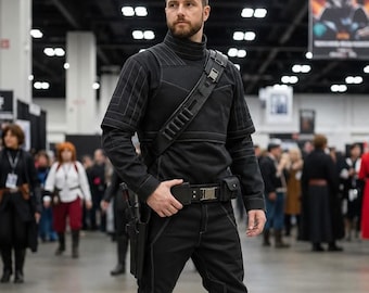 Svart flygdräkt cosplay-kostym, 3-delad skyddsväst och dräktens mjuka delar