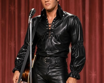 Elvis Presley Promized Land schwarze Lederjacke, kultiges 70er Jahre Overall-Kostüm