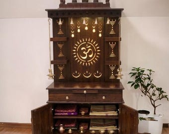 Solid Teakwood Handcarved Temple: Traditional Puja Mandir Home Decor