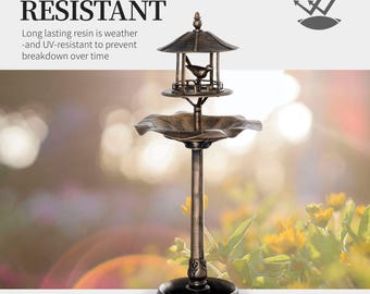 Outsunny 3-in-1 tuinvogelbad met kom, voetstuk en grote waterbak