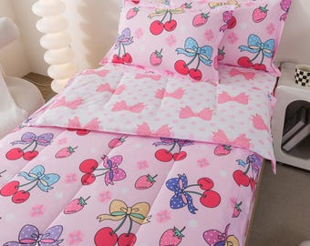Qjmiaofang Biancheria da letto con cerniera per bambine, colore ciliegia, trapunta con cerniera.