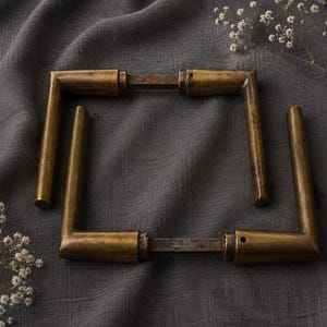 Vintage Brass Door Handle Set Polish Hardware Antique Style Handles Pair Rustic Loft Door