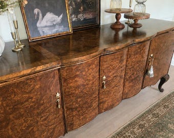 Circa 1930's Walnut Serpentine Walnut Burl Sideboard
