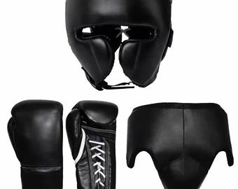 Conjunto de Equipamento de Boxe Personalizado | Luvas, Protetor de Cabeça, Protetor Genital | Equipamento para Treinamento de MMA
