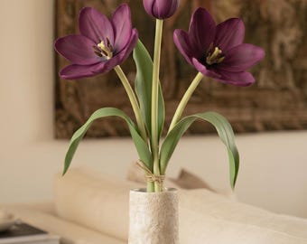 Real-Touch zijde open tulpenboeket | Mediterraans bruiloftsdecor, 3 stelen