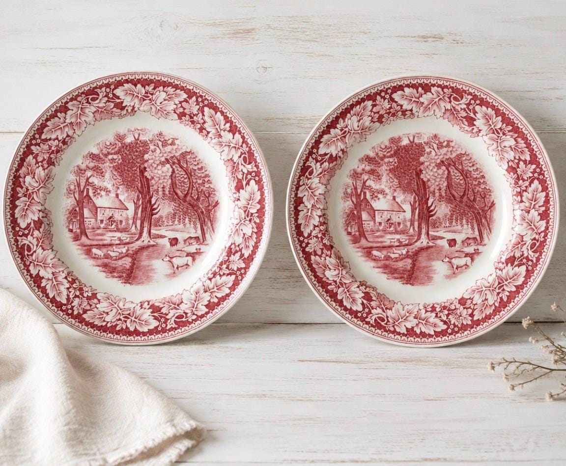 Antique Red Plates - Etsy