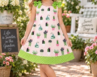 Girls Cactus Dress / Jumper Toddler Girls / Pink Succulent Dress / A-line Girl Dress /Cactus Dress / Girls Dress