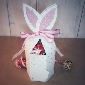 Bolsa de regalo de caja de regalo de conejito de Pascua SVG. Diseño descargable para Cricut, cortadoras de trazadores. Caja Conejito 3D