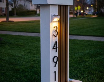 Modern Minimalist Mailbox Stand – Solar Lighted Address Post