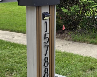 Modern Composite Mailbox Post with Solar Light and House Numbers