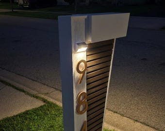 Modern Mailbox Stand, Composite Post, Custom Address Sign, Mid-Century Curb Appeal