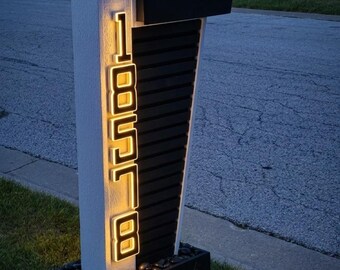 Modern Architectural MailStand with Solar-Powered LED House Numbers