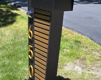 Modern Slatted Mailbox with Custom Address Post, Architectural Outdoor Decor