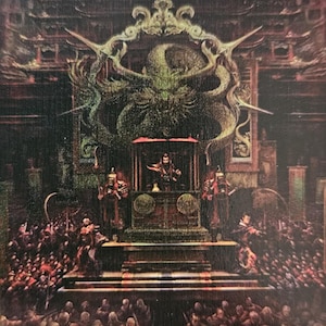 May include: A rectangular trading card titled Command and Conquer featuring a dark illustration of a figure on a throne before a crowd. The card displays the text: Defense reaction cards can't be played this chain link. When this hits a hero, destroy all cards in their arsenal. It includes a cost of 2, power of 6, and defense of 3.